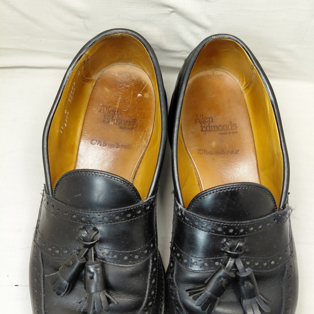 Allen Edmonds Chambray Mens 11 B Black Leather Tassel Wingtip Loafers 6204 - Picture 4 of 15